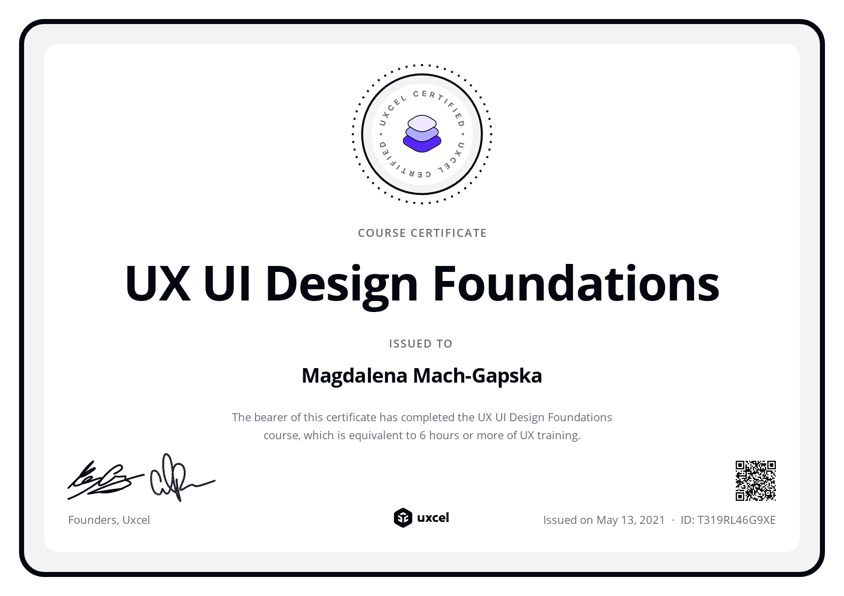 Magdalena Mach-Gapska's certificate